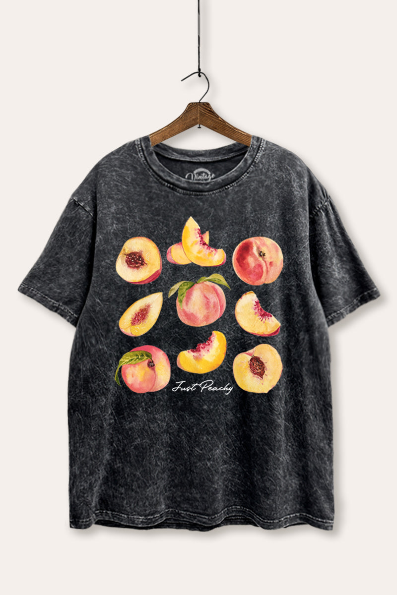 Just Peachy Fruit Graphic Mineral Wash Boxy Tee