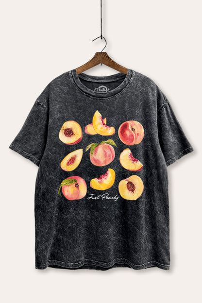 Just Peachy Fruit Graphic Mineral Wash Boxy Tee
