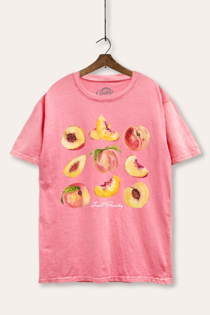 Just Peachy Fruit Graphic Mineral Wash Boxy Tee
