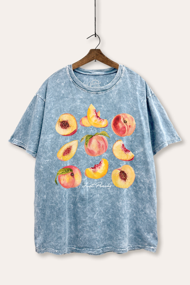 Just Peachy Fruit Graphic Mineral Wash Boxy Tee