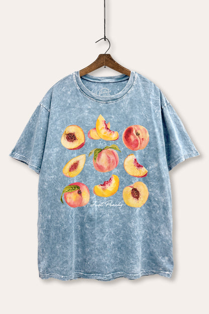 Just Peachy Fruit Graphic Mineral Wash Boxy Tee