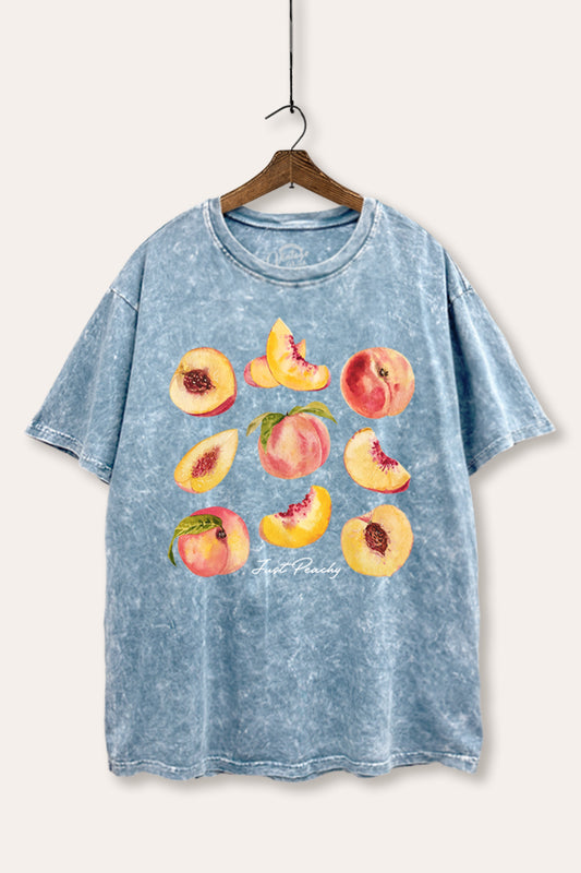 Just Peachy Fruit Graphic Mineral Wash Boxy Tee