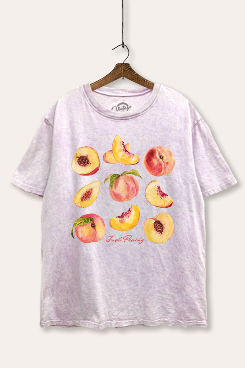 Just Peachy Fruit Graphic Mineral Wash Boxy Tee