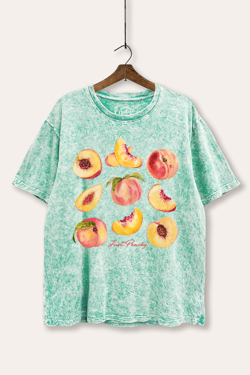Just Peachy Fruit Graphic Mineral Wash Boxy Tee