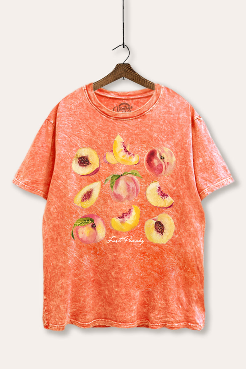 Just Peachy Fruit Graphic Mineral Wash Boxy Tee