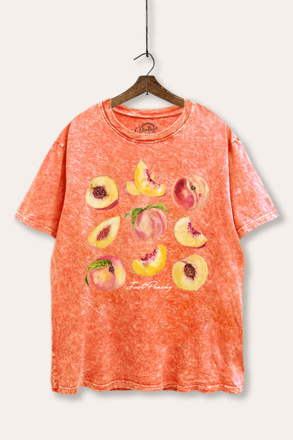Just Peachy Fruit Graphic Mineral Wash Boxy Tee