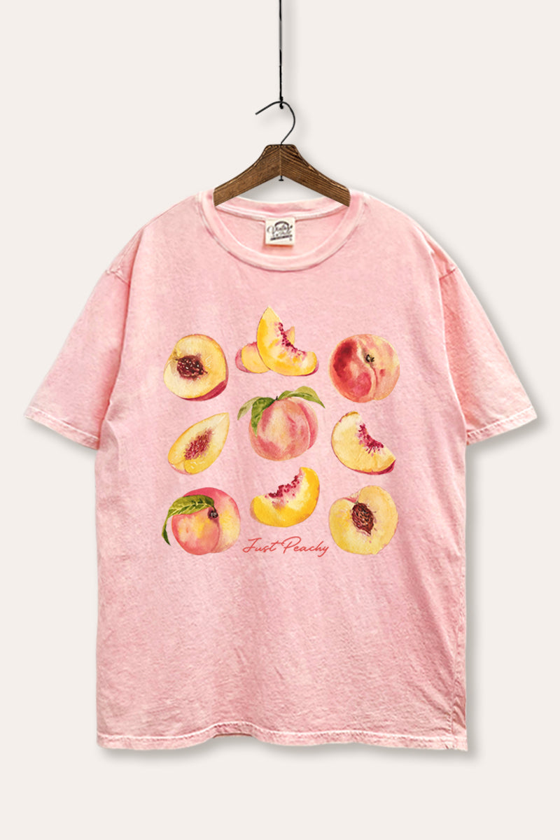 Just Peachy Fruit Graphic Mineral Wash Boxy Tee