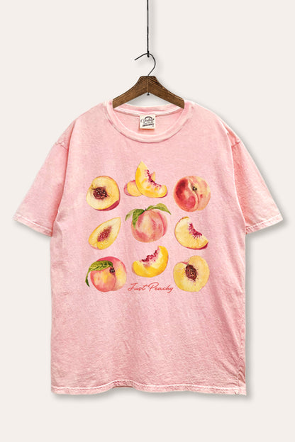 Just Peachy Fruit Graphic Mineral Wash Boxy Tee