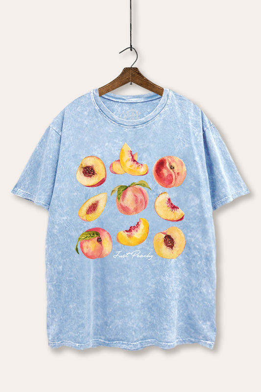 Just Peachy Fruit Graphic Mineral Wash Boxy Tee