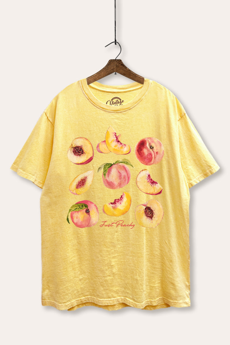 Just Peachy Fruit Graphic Mineral Wash Boxy Tee
