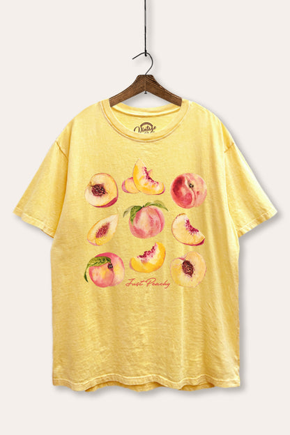 Just Peachy Fruit Graphic Mineral Wash Boxy Tee