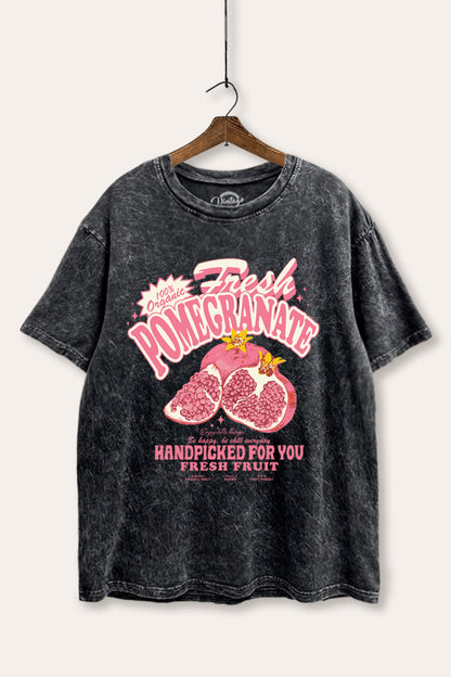 Fresh Pomegranate Fruit Graphic Mineral Wash Boxy Tee