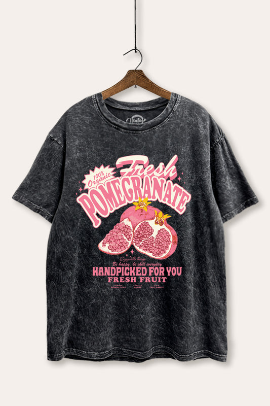 Fresh Pomegranate Fruit Graphic Mineral Wash Boxy Tee