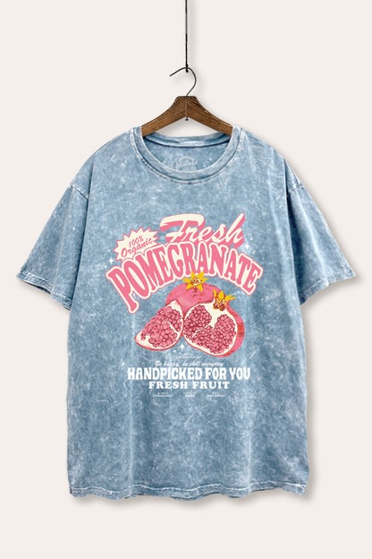 Fresh Pomegranate Fruit Graphic Mineral Wash Boxy Tee