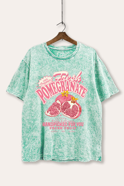 Fresh Pomegranate Fruit Graphic Mineral Wash Boxy Tee