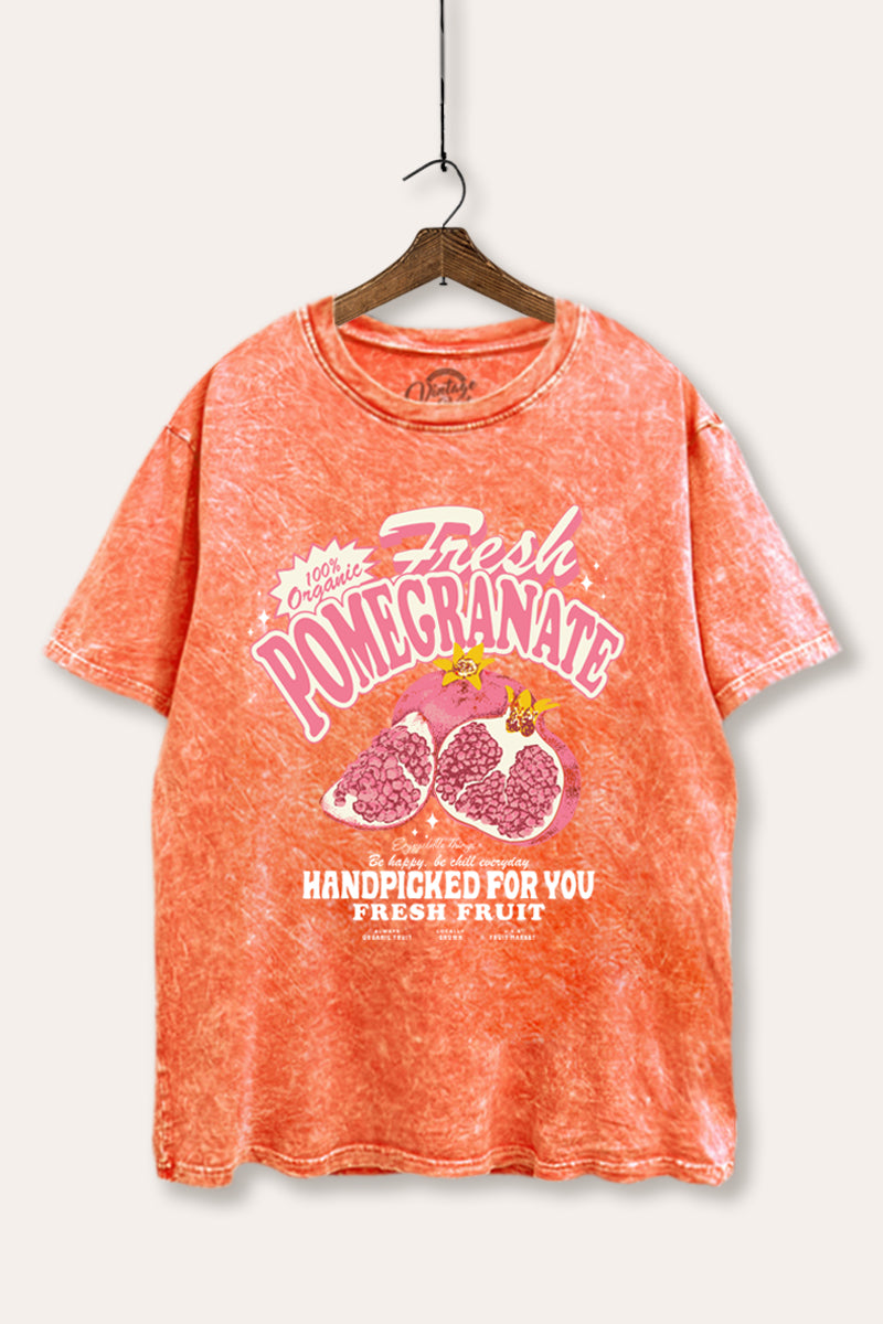 Fresh Pomegranate Fruit Graphic Mineral Wash Boxy Tee