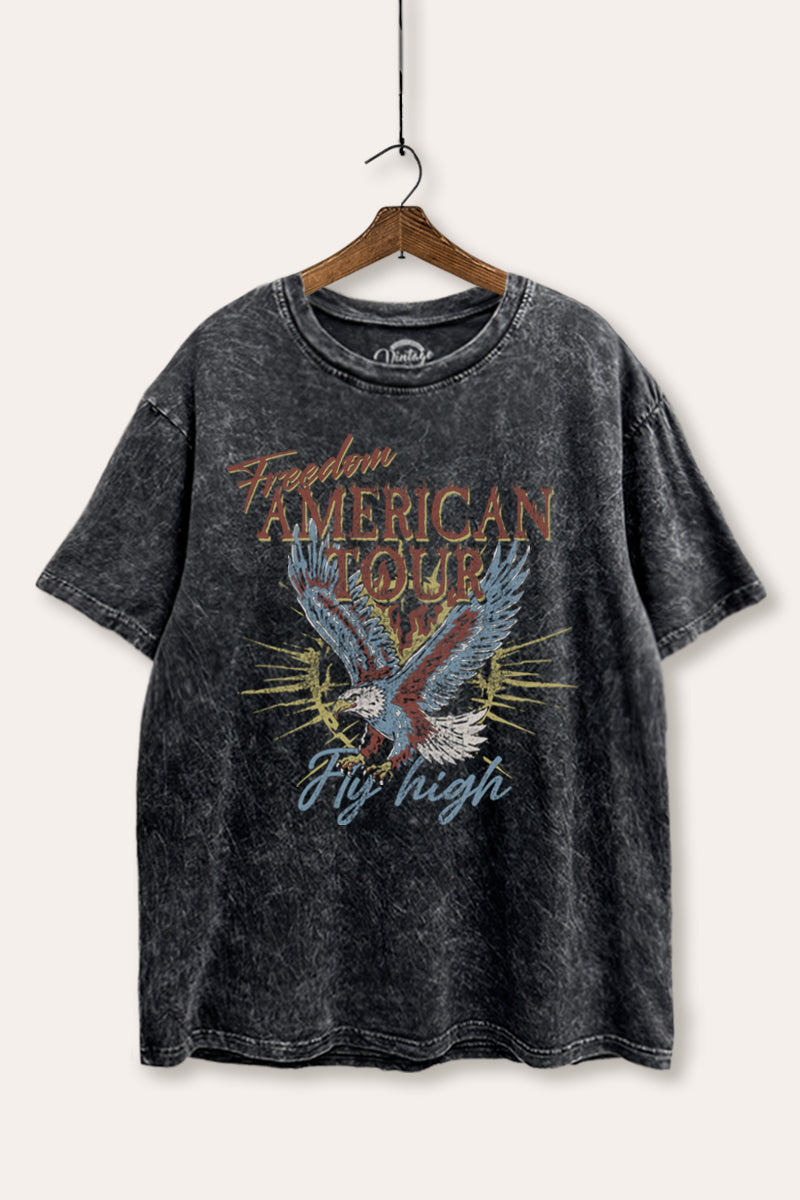 bald eagle "freedom" graphic mineral wash boxy tee