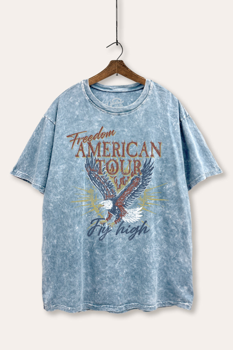bald eagle "freedom" graphic mineral wash boxy tee