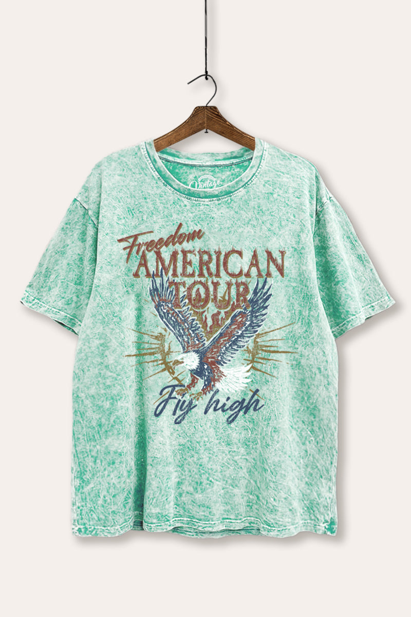 bald eagle "freedom" graphic mineral wash boxy tee
