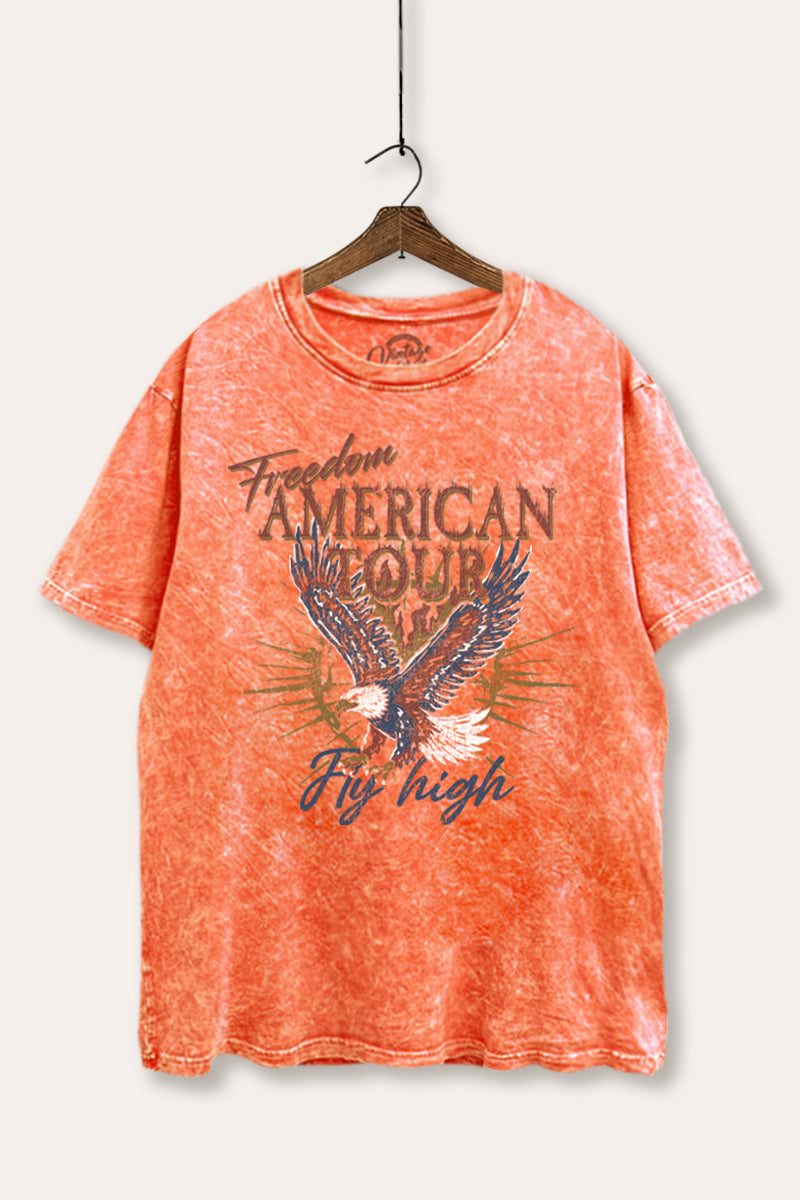 bald eagle "freedom" graphic mineral wash boxy tee