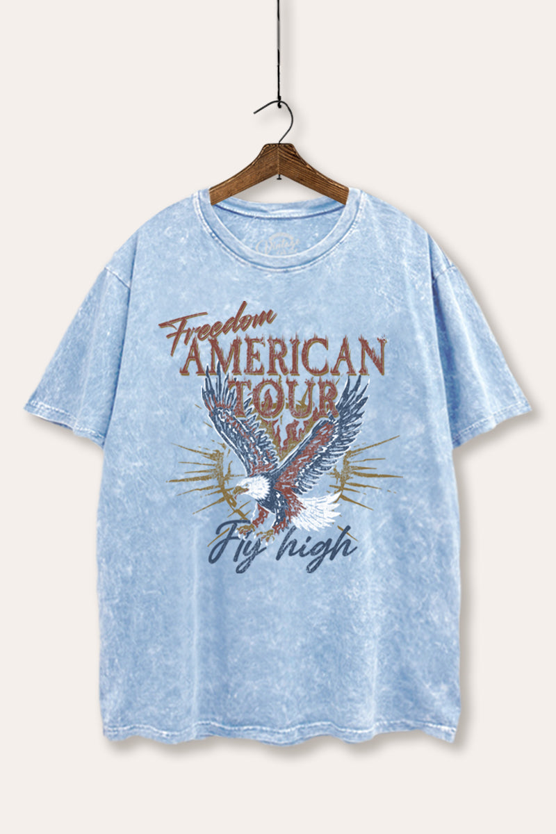 bald eagle "freedom" graphic mineral wash boxy tee
