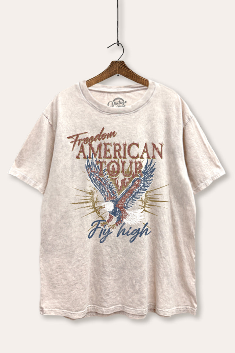 bald eagle "freedom" graphic mineral wash boxy tee