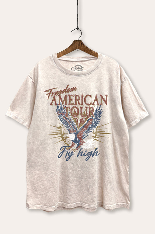 bald eagle "freedom" graphic mineral wash boxy tee