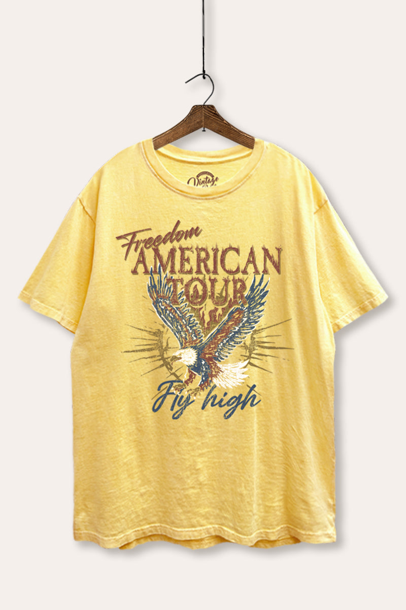 bald eagle "freedom" graphic mineral wash boxy tee