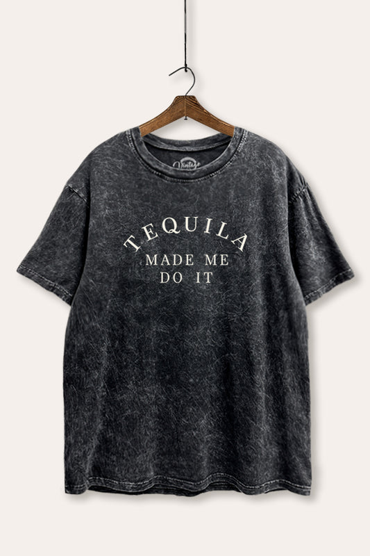 Tequila Made Me Do It Typography Mineral Wash Boxy Tee