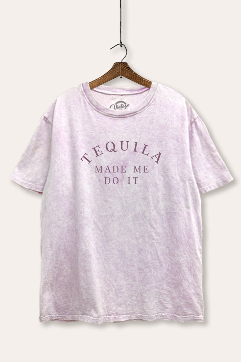 Tequila Made Me Do It Typography Mineral Wash Boxy Tee