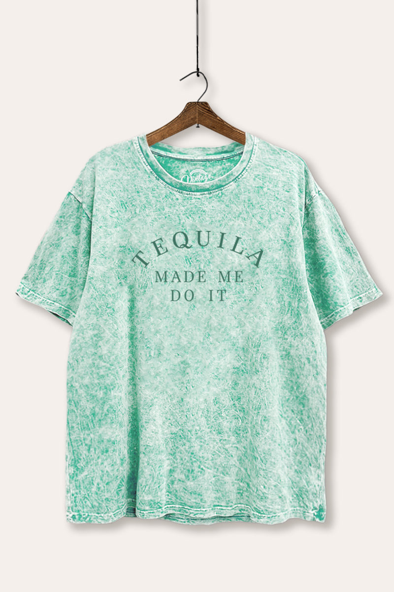 Tequila Made Me Do It Typography Mineral Wash Boxy Tee