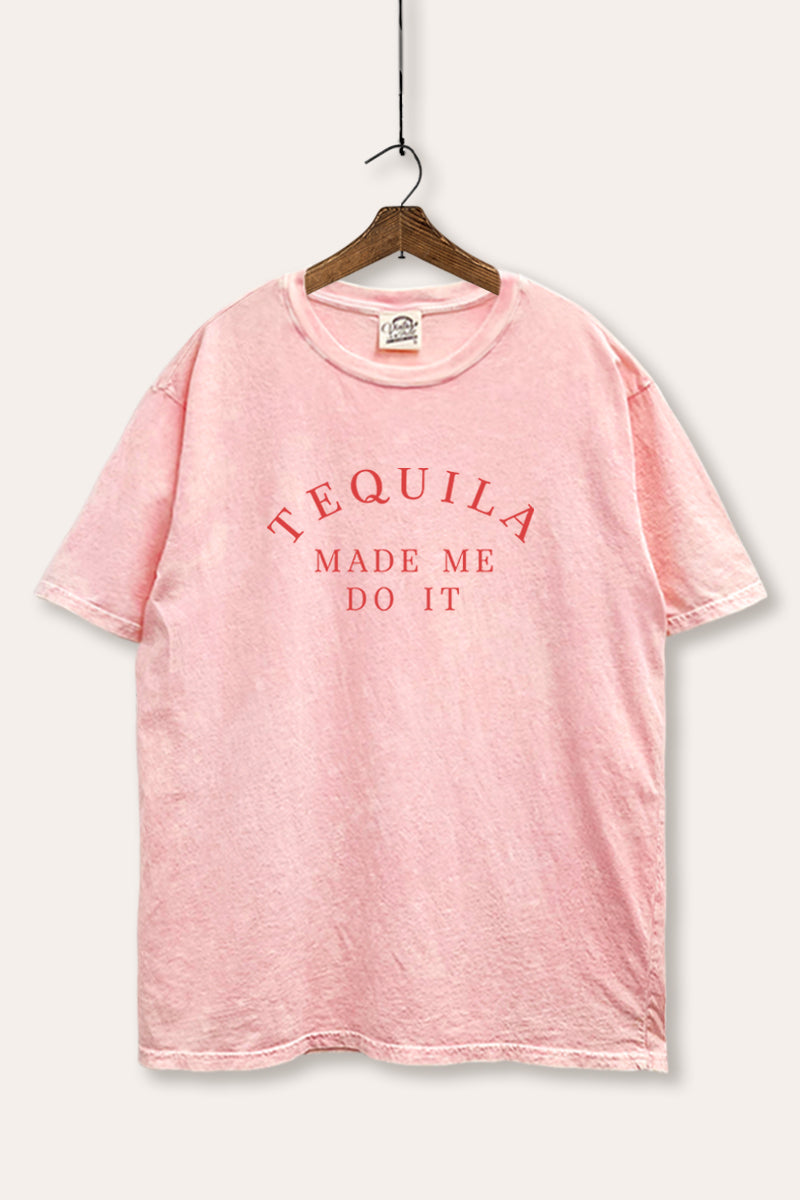 Tequila Made Me Do It Typography Mineral Wash Boxy Tee