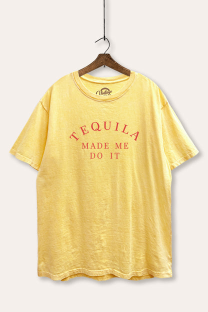 Tequila Made Me Do It Typography Mineral Wash Boxy Tee