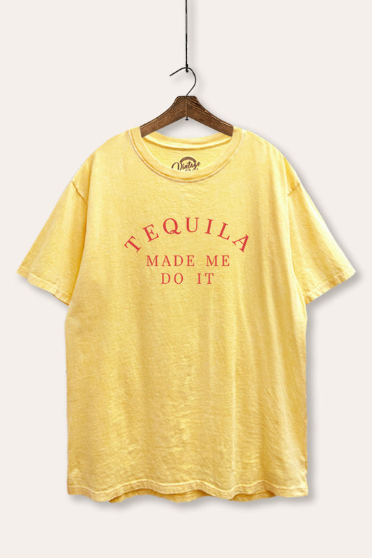 Tequila Made Me Do It Typography Mineral Wash Boxy Tee