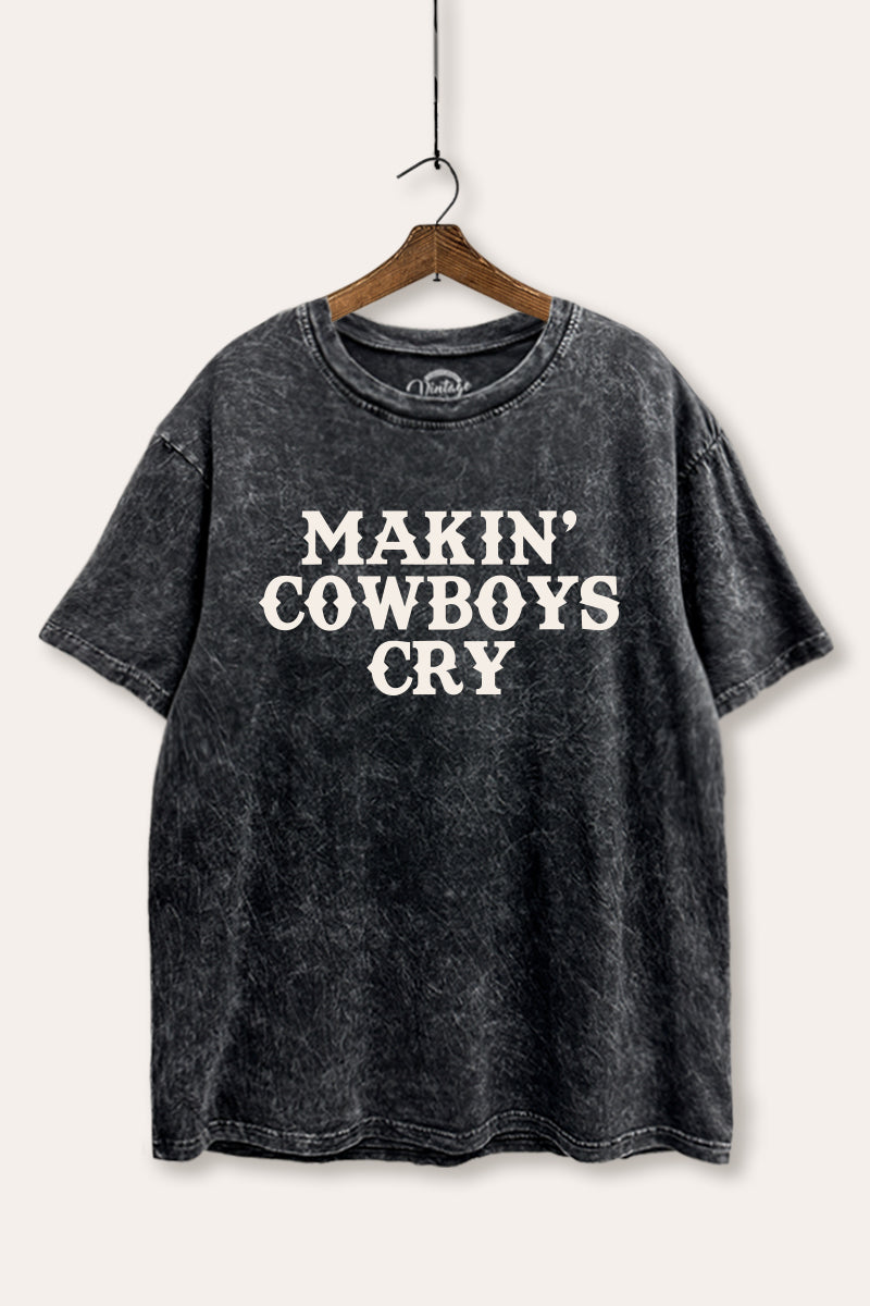 Makin' Cowboys Cry Western Graphic Mineral Wash Boxy Tee