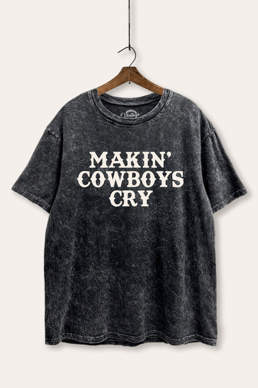 Makin' Cowboys Cry Western Graphic Mineral Wash Boxy Tee