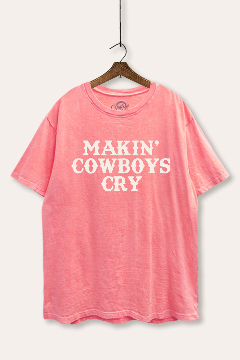 Makin' Cowboys Cry Western Graphic Mineral Wash Boxy Tee