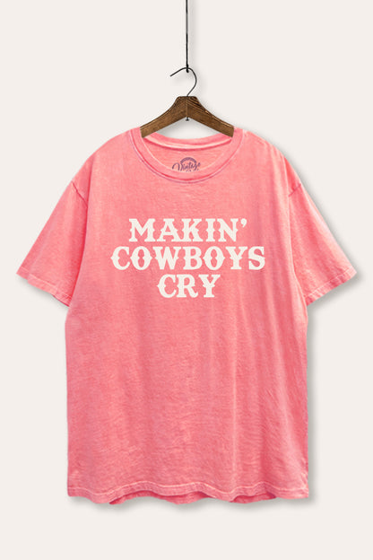 Makin' Cowboys Cry Western Graphic Mineral Wash Boxy Tee