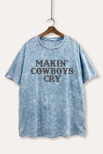 Makin' Cowboys Cry Western Graphic Mineral Wash Boxy Tee