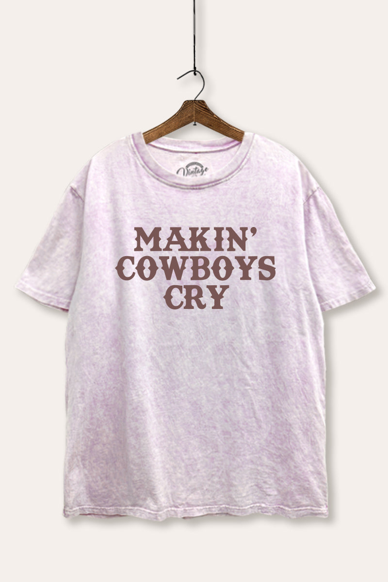 Makin' Cowboys Cry Western Graphic Mineral Wash Boxy Tee