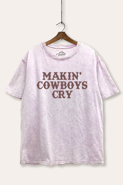 Makin' Cowboys Cry Western Graphic Mineral Wash Boxy Tee