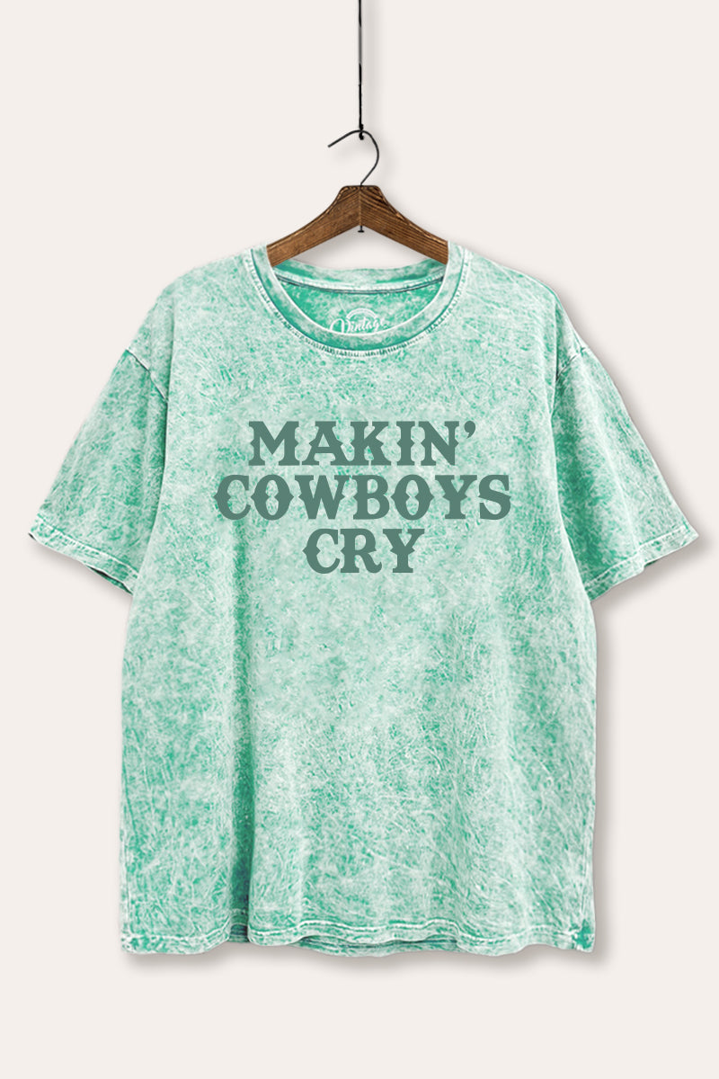 Makin' Cowboys Cry Western Graphic Mineral Wash Boxy Tee