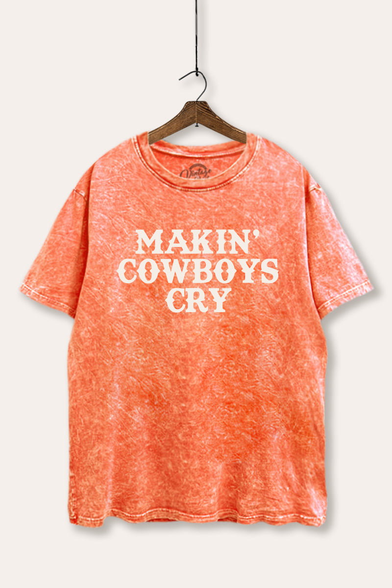 Makin' Cowboys Cry Western Graphic Mineral Wash Boxy Tee