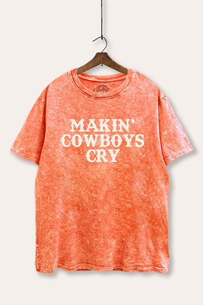 Makin' Cowboys Cry Western Graphic Mineral Wash Boxy Tee