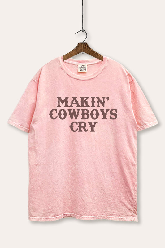 "makin' cowboys cry" graphic mineral wash boxy tee