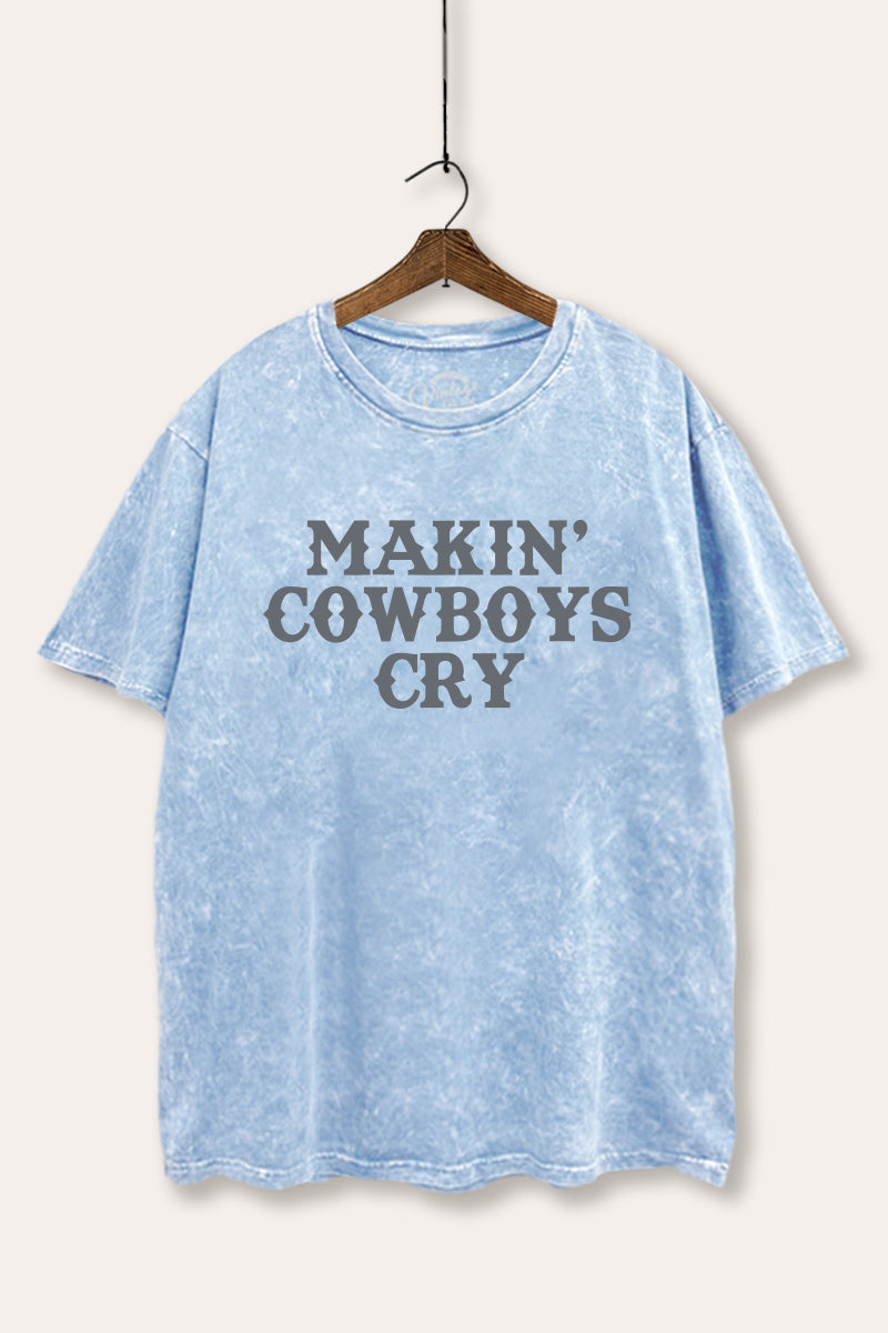 Makin' Cowboys Cry Western Graphic Mineral Wash Boxy Tee