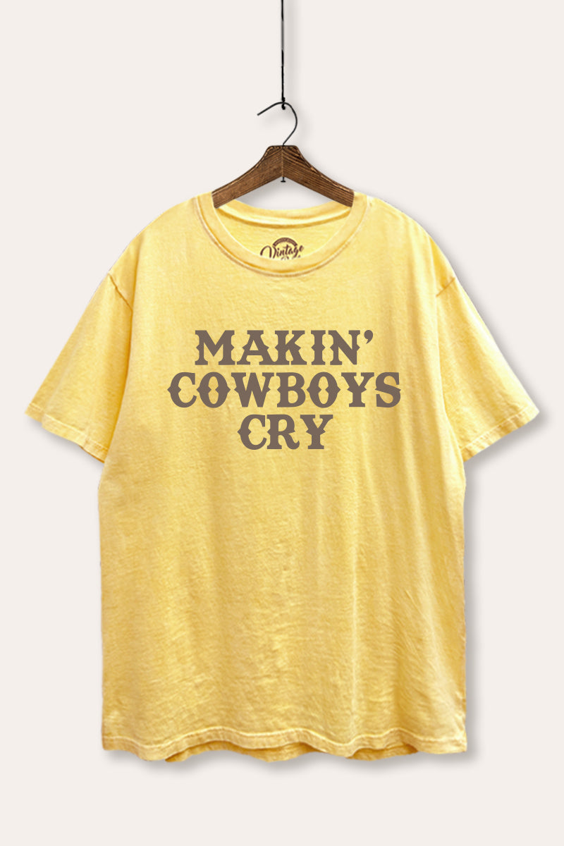 Makin' Cowboys Cry Western Graphic Mineral Wash Boxy Tee