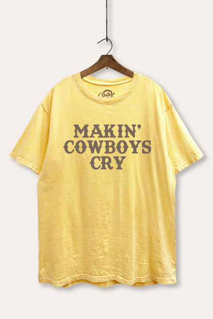 Makin' Cowboys Cry Western Graphic Mineral Wash Boxy Tee