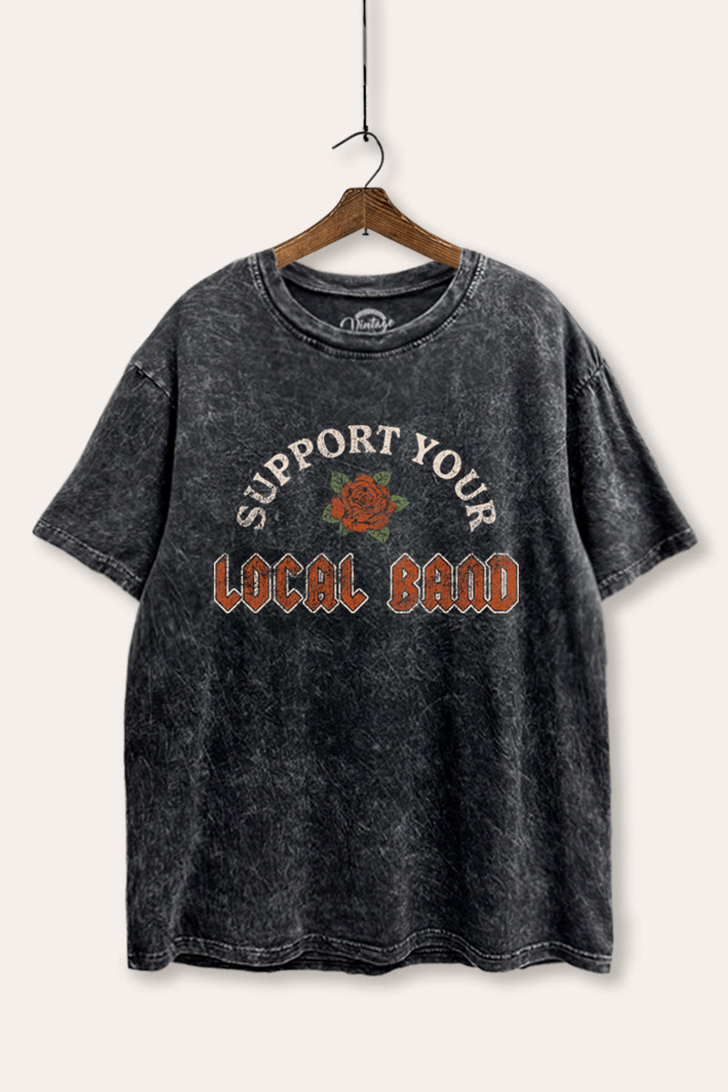 Support Your Local Band Rose Graphic Mineral Wash Boxy Tee