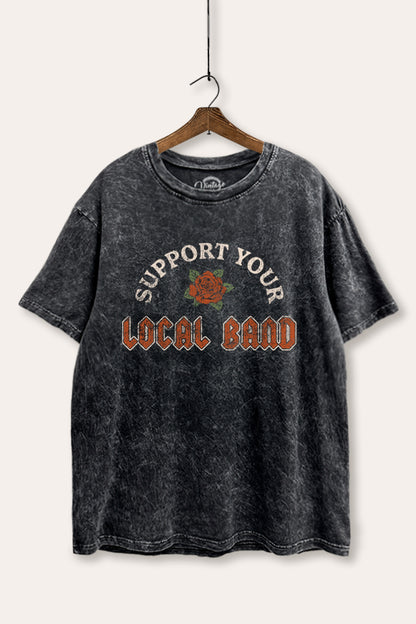 Support Your Local Band Rose Graphic Mineral Wash Boxy Tee